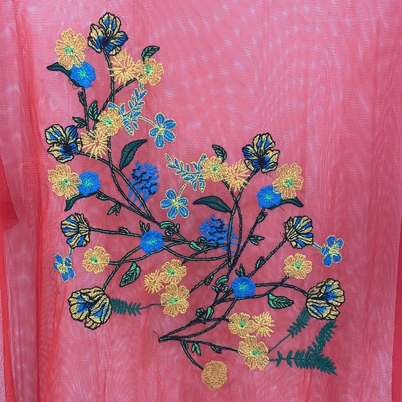 Large orange mesh blouse with yellow green and blue florals by Zara - Picture 2 of 4